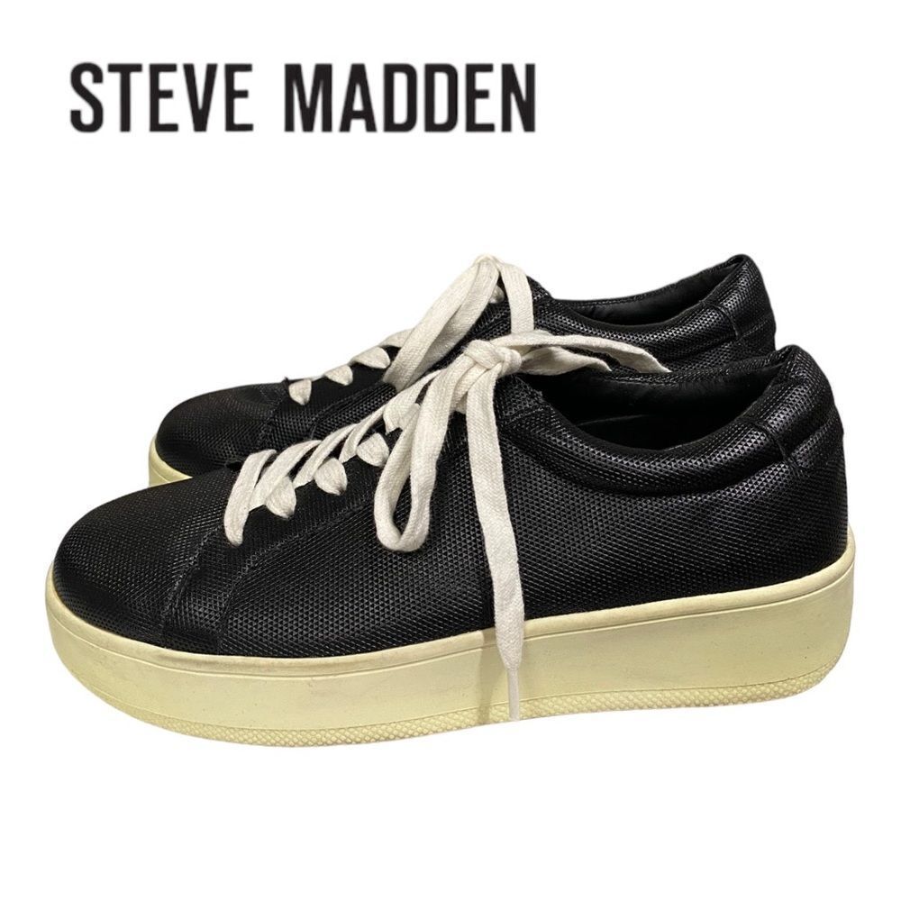 Steven by Steve Madden Haris Black Leather Platform Sneakers 8.5